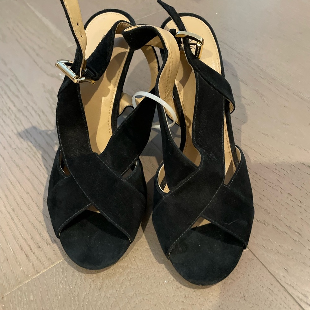 Michael Kors Black Suede Sandal Heels 9.5 NWOT